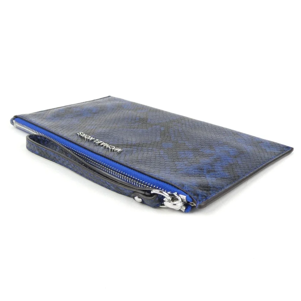Michael Kors‎ Fulton Snake Embossed Blue Black Large Leather Wristlet